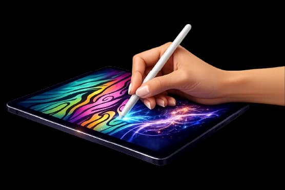 Diseño de estampado dibujado a mano sobre una tableta digital.